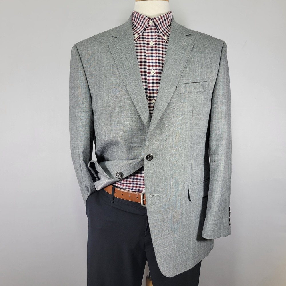 Chaps Men's Sport Coat Blazer Two Button Gray Polyester Blend Rayon Size 44R